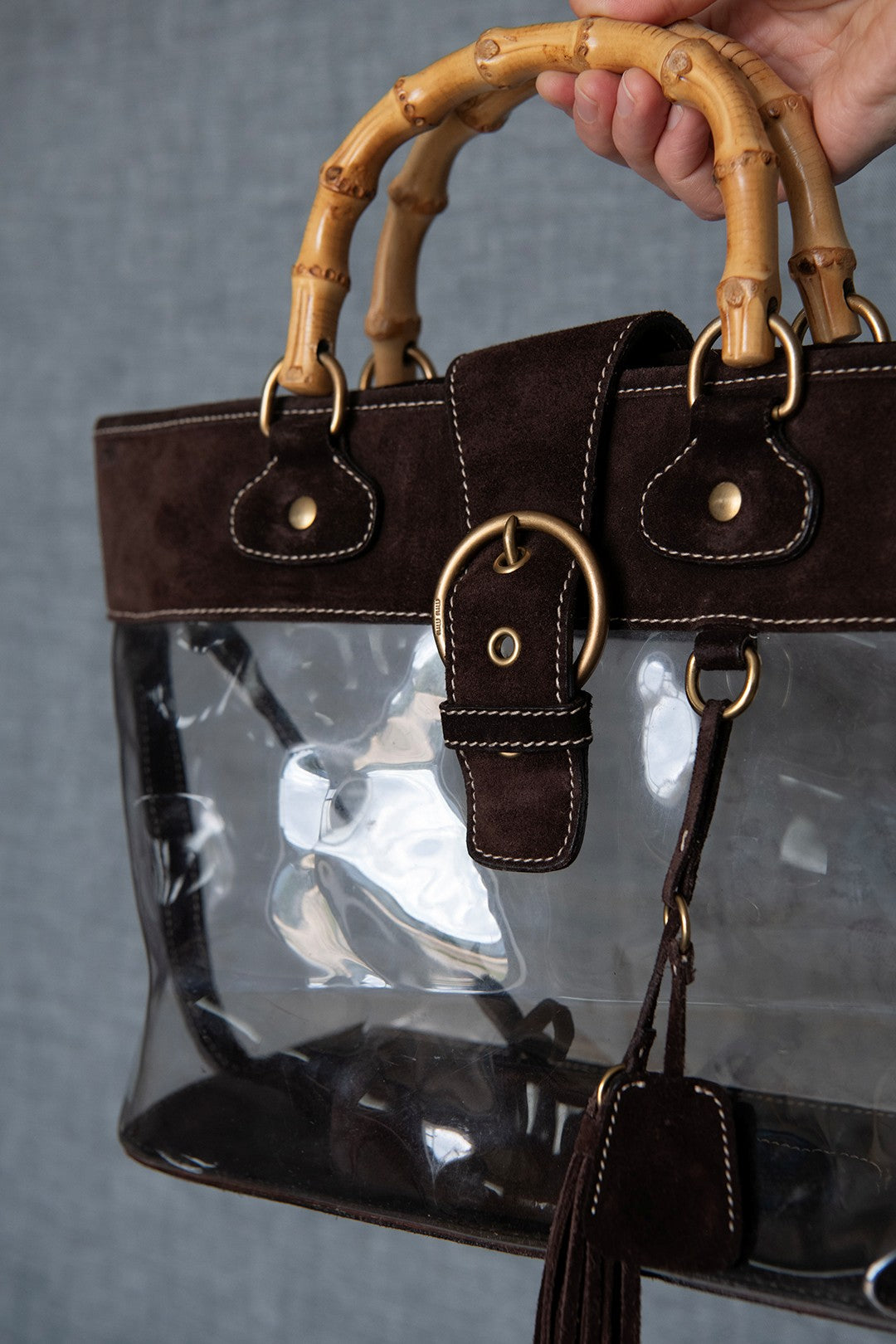 SHOPPER IN CAMOSCIO E PLASTICA