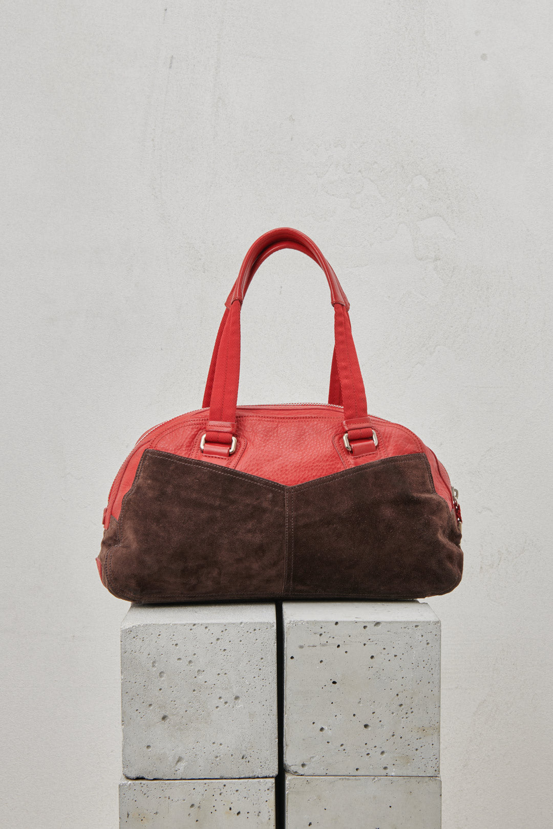 BORSA PELLE ROSSA E CAMOSCIO