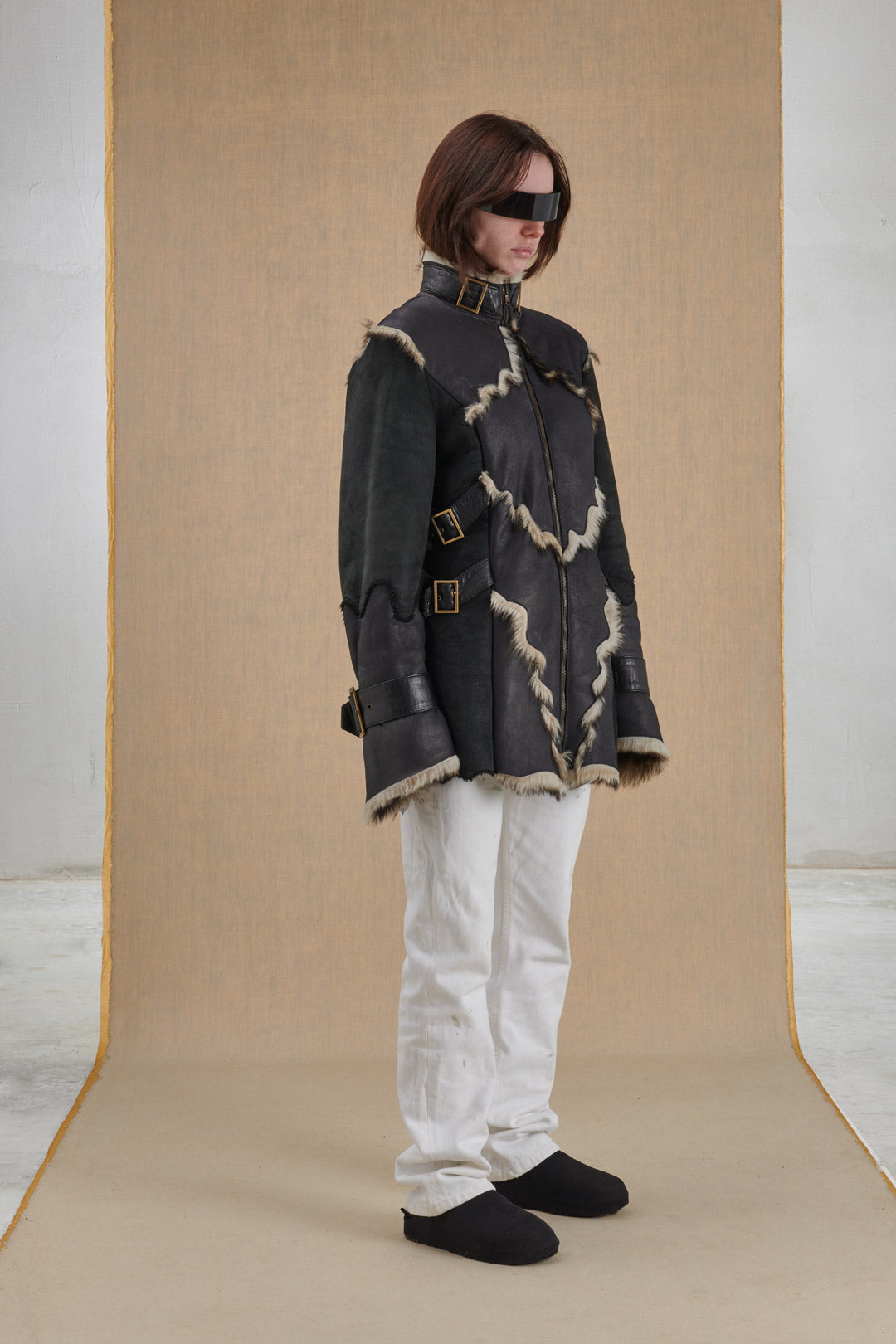 GIACCONE NERO IN PELLE E PELLICCIA