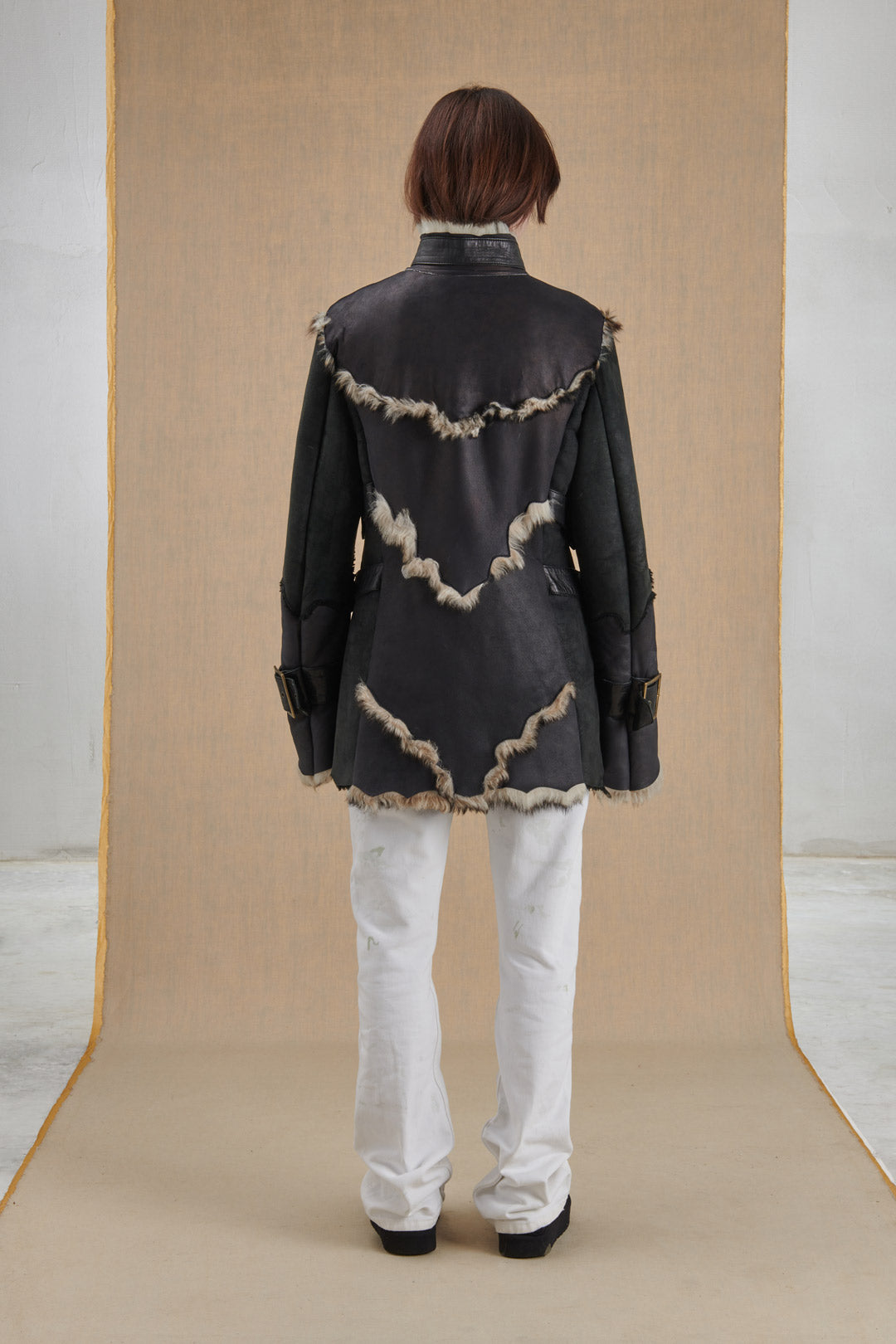 GIACCONE NERO IN PELLE E PELLICCIA