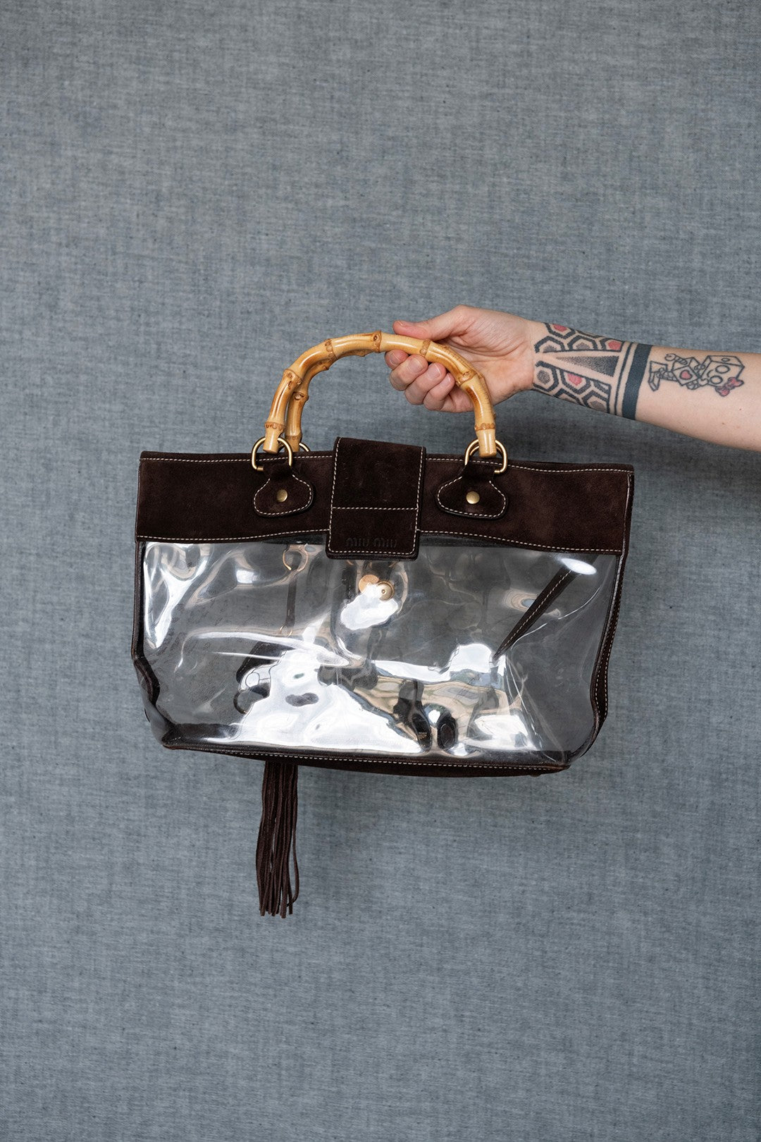 SHOPPER IN CAMOSCIO E PLASTICA