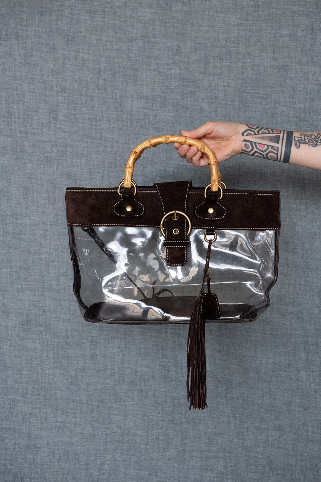 SHOPPER IN CAMOSCIO E PLASTICA