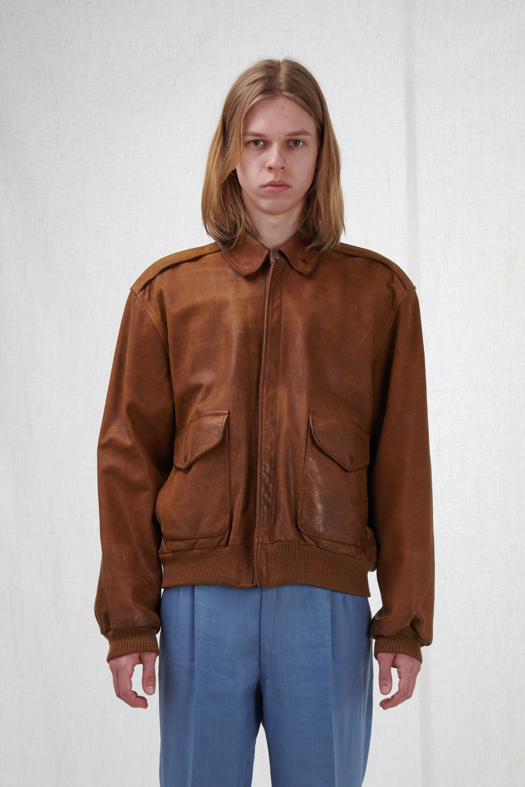 BOMBER IN PELLE MARRONE