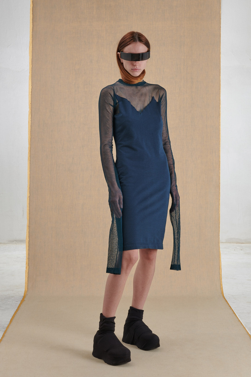 ABITO JERSEY BLU CON TRASPARENZE