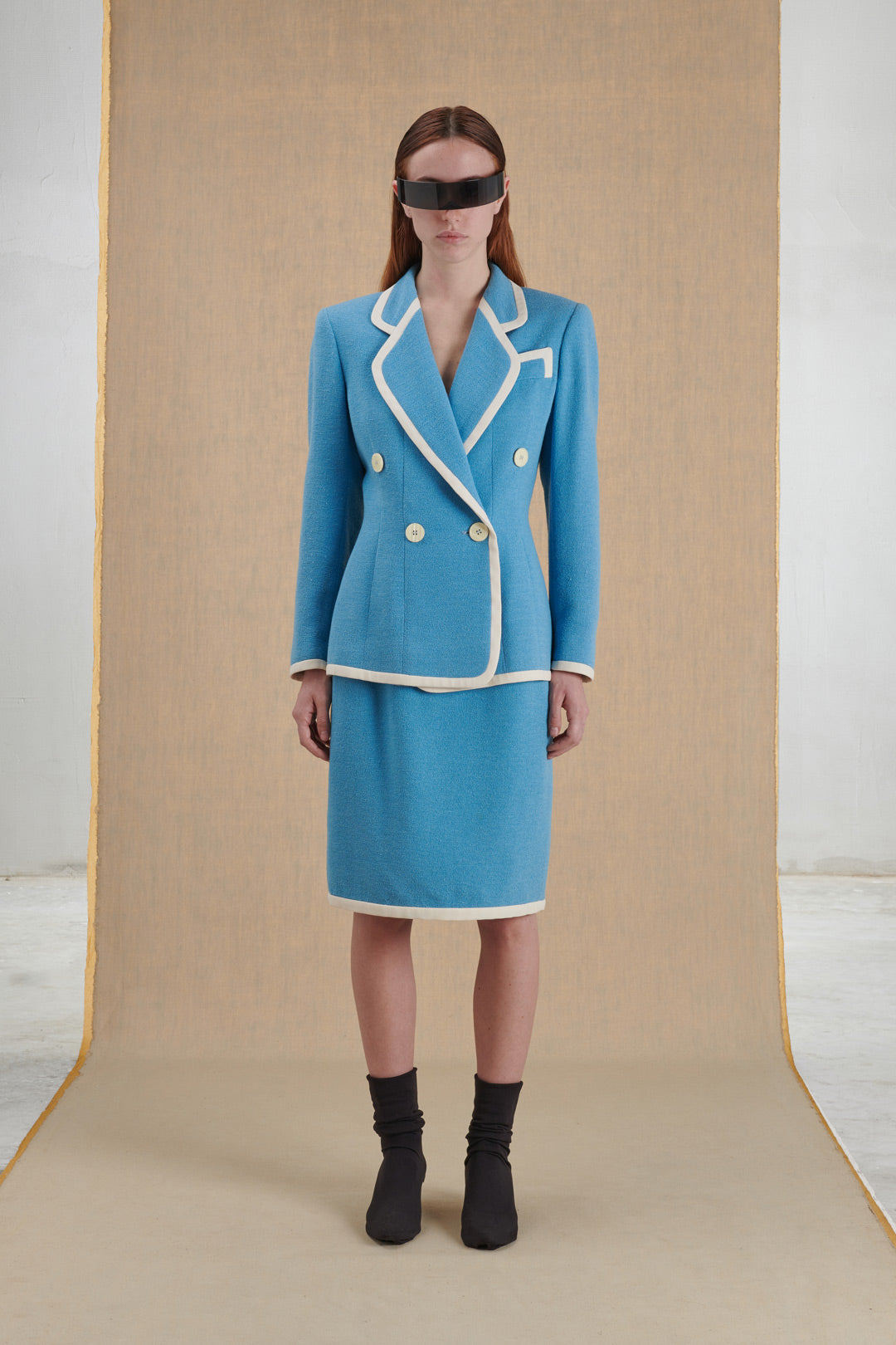 TAILLEUR AZZURRO CON PROFILO BIANCO CHRISTIAN DIOR