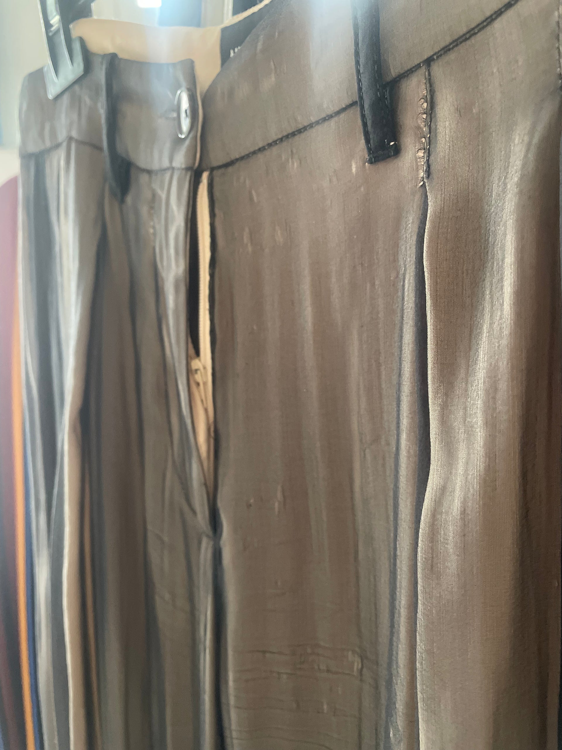 PANTALONE PALAZZO DOPPIATO IN VOILE DI SETA NERO