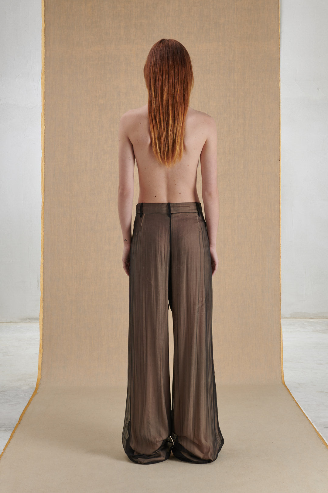 PANTALONE PALAZZO DOPPIATO IN VOILE DI SETA NERO