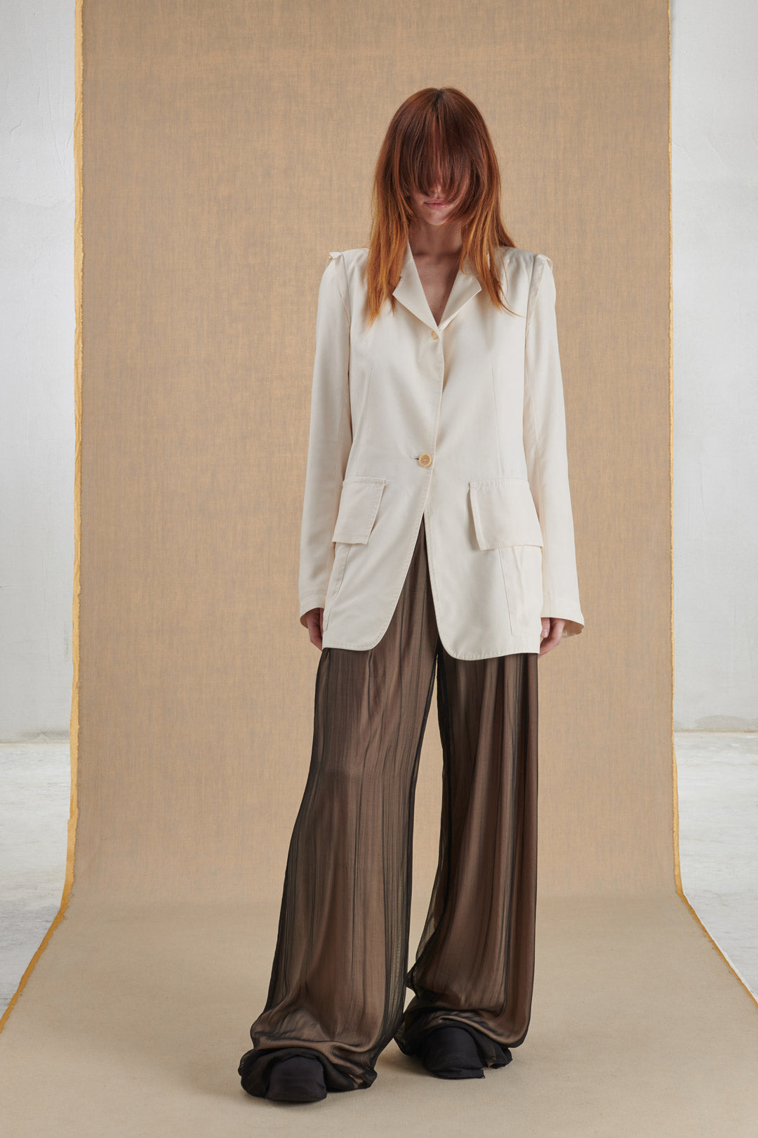 PANTALONE PALAZZO DOPPIATO IN VOILE DI SETA NERO